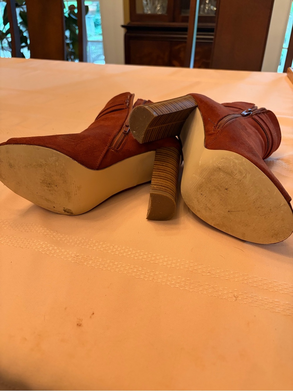 Women's Rust Suede Ankle Boots - Stylish Zip Heels
